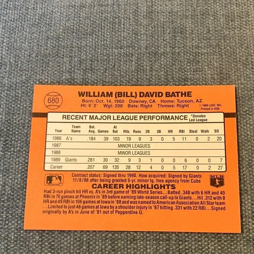 1990 Donruss San Francisco Giants Baseball Card Trading Card